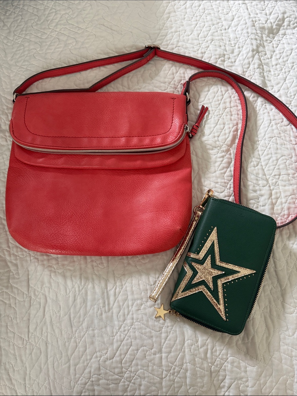 Red Crossbody Shoulder Bag - Women's Leather Bag set